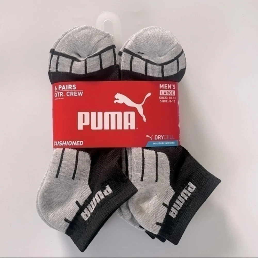 Puma men’s quarter crew socks 6 pack size 8-12 gray black
